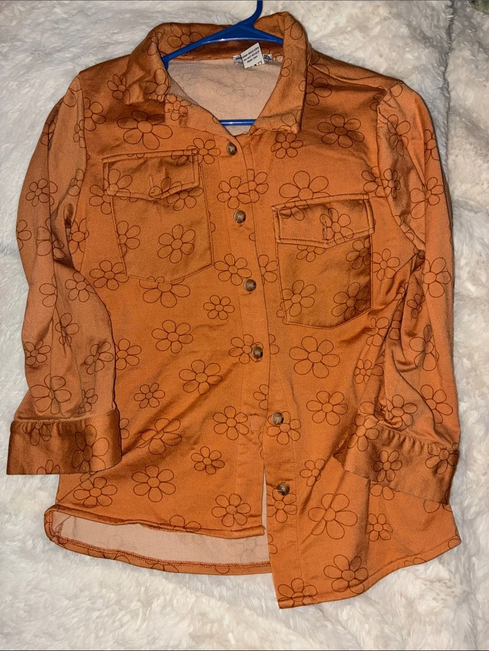 Kids' Orange Floral Button-Down Shirt - Long Sleeve